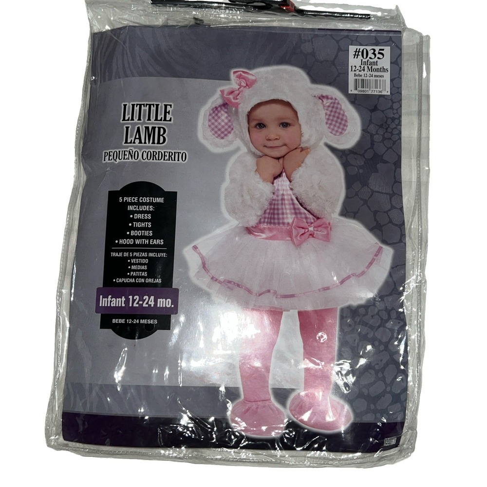 Little Lamb Halloween Costume Infant 12-24 Months Fleece White Pink No Tights